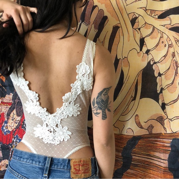 Victoria Secret White Floral Body Suit - Picture 3 of 3